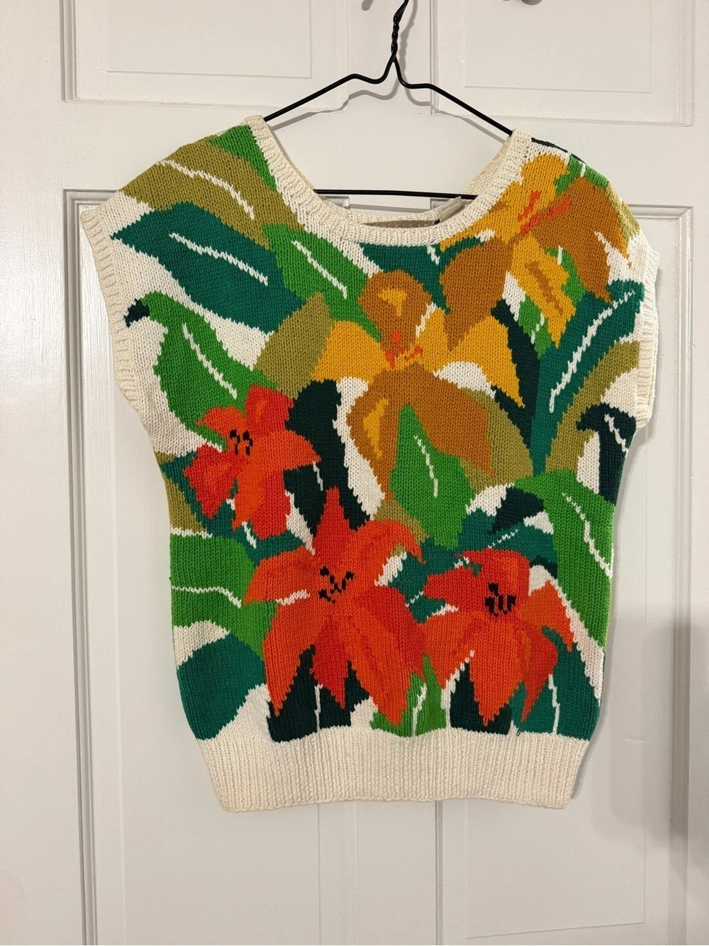 Vintage Perry Ellis Portfolio Floral Cotton Sweater Vest 100% cotton!